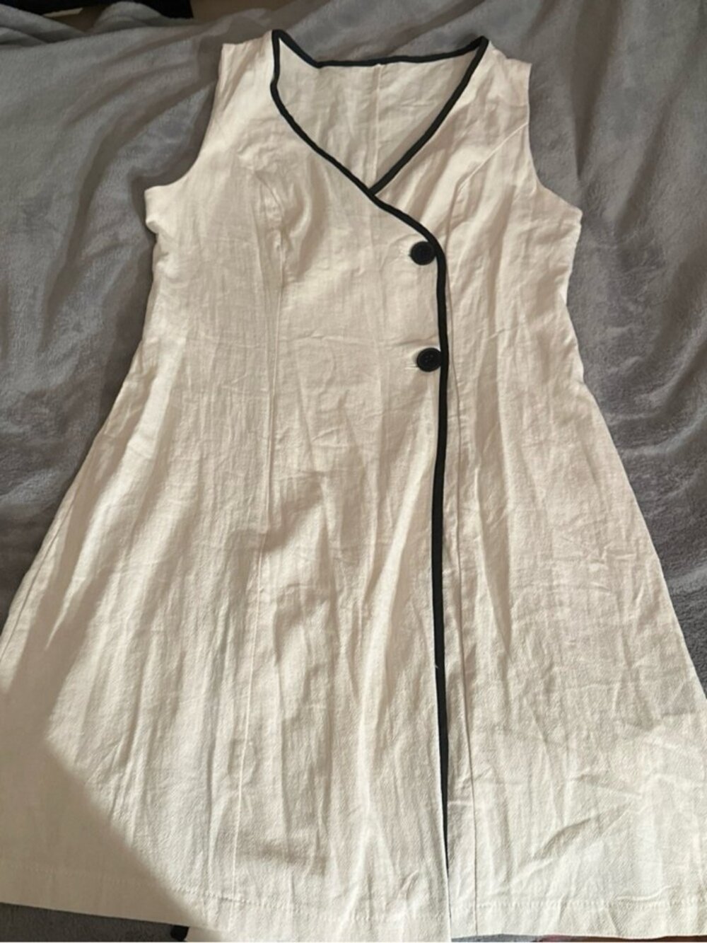 Sleeveless Cream Mini Dress with Black Piping